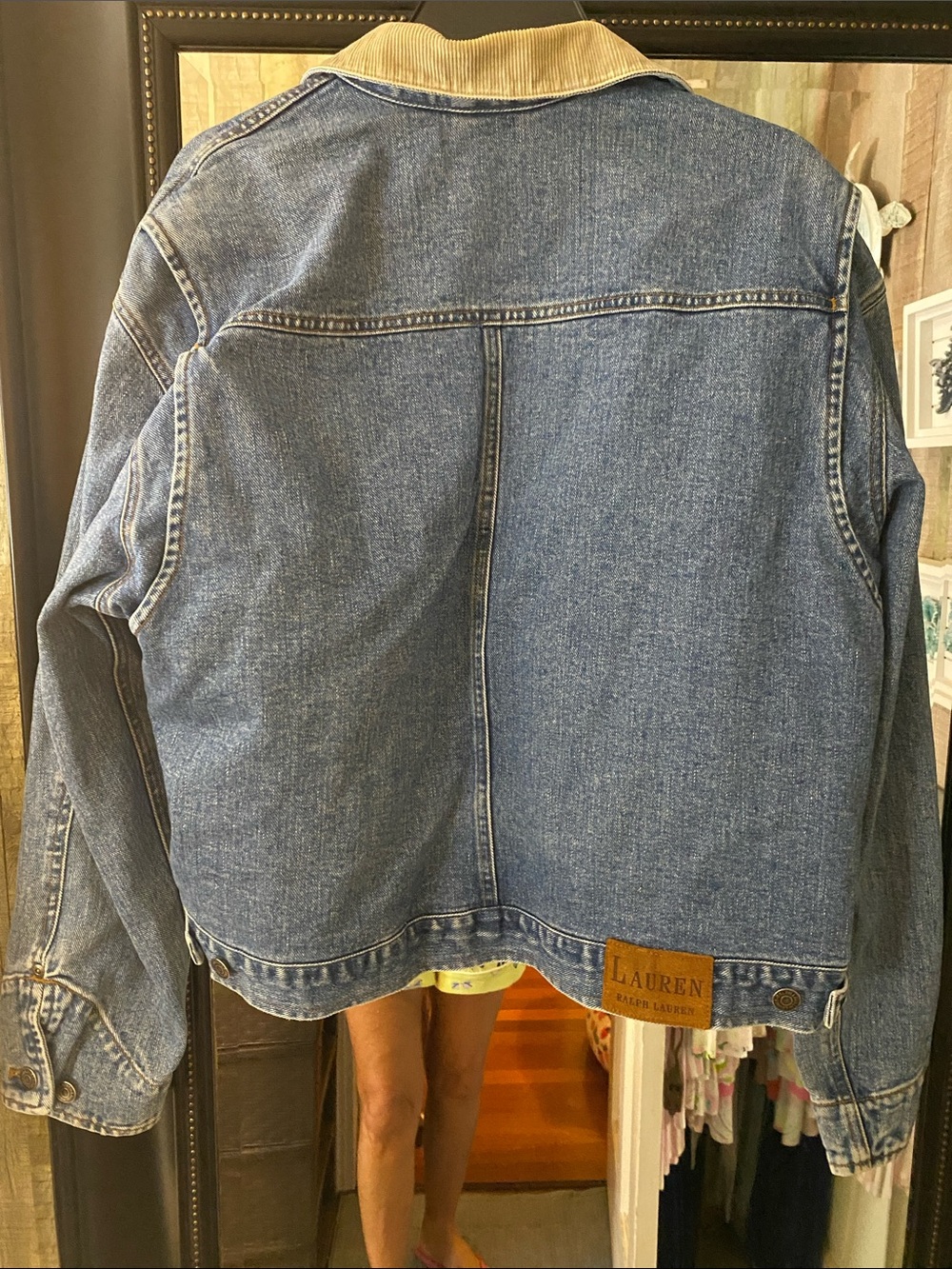 Lauren Ralph Lauren Blue Denim Jacket with Tan Cord Collar - Picture 2 of 2